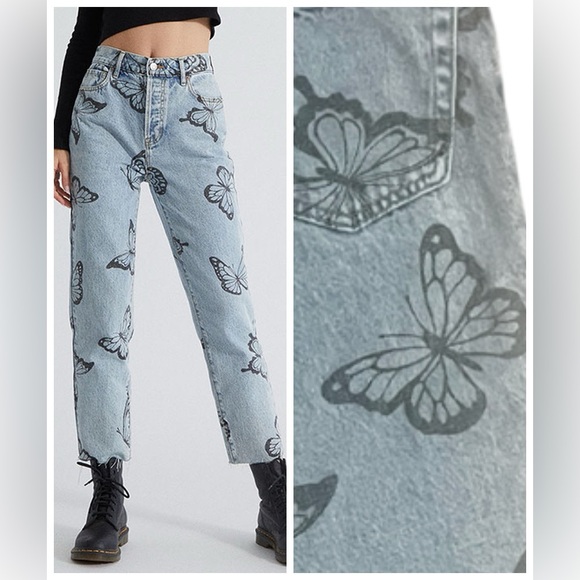 PacSun Denim - PacSun Eco Light Blue Butterfly Straight Leg Jeans Sz 25